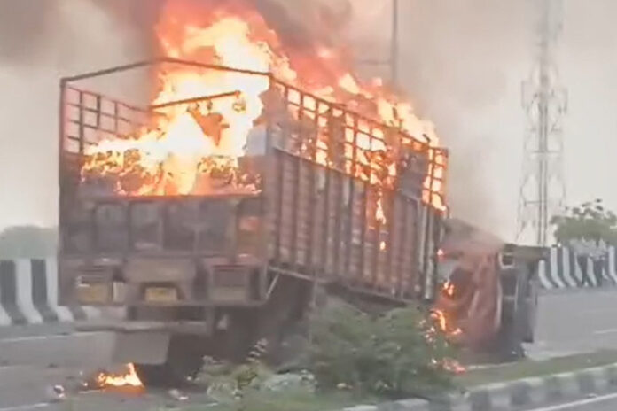 Road Accident Bus and car collide