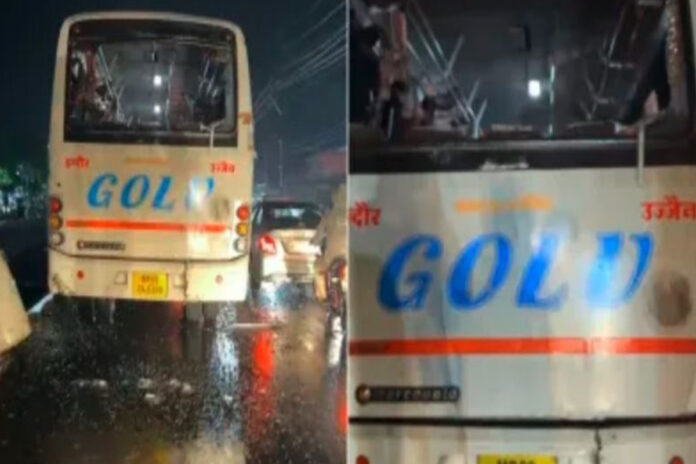 Road Accident Four killed as bus hits bike rider in Indore